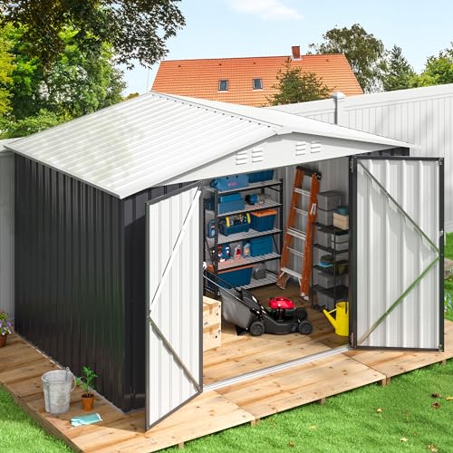 10x14 White Metal Storage Shed with Lockable Doors V86063