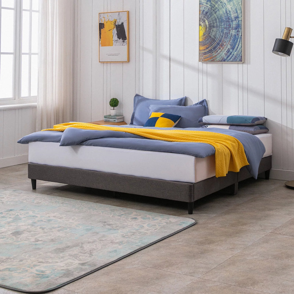 California King Size Linen Platform Bed Frame with Wood Slat Support Y207