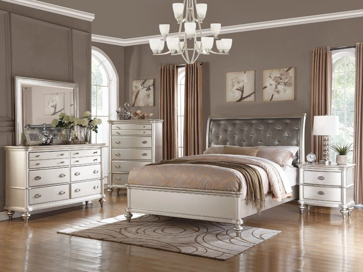 Queen Size 4pc Bedroom Furniture Set Faux Leather Tufted Headboard F462