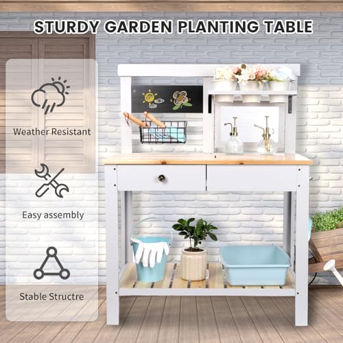 Wooden Outdoor Potting Bench Table with Sink U121796
