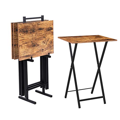 Folding TV Tray Tables Set of 4 with Storage Rack K315074