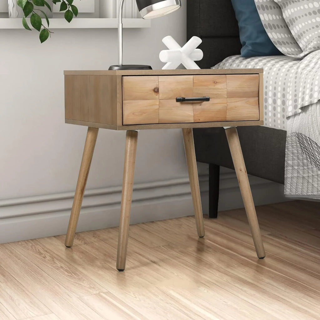 Square Wood End Side Table with Storage Drawer K943