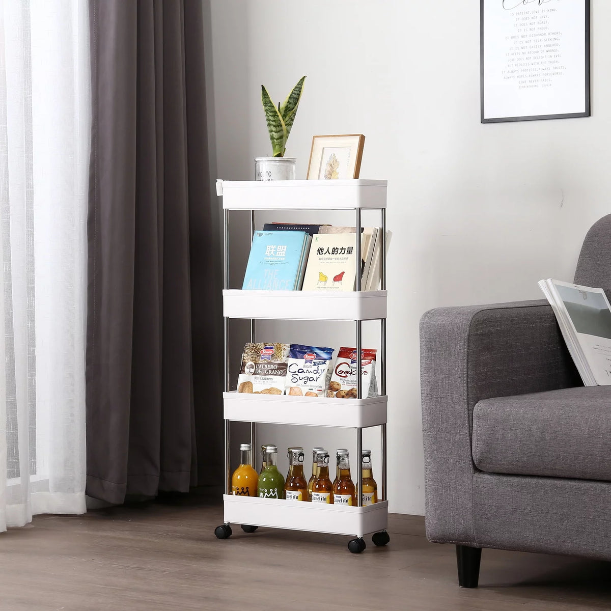 4 Tier Slim Storage Cart Mobile Shelving Unit Organizer Q9460