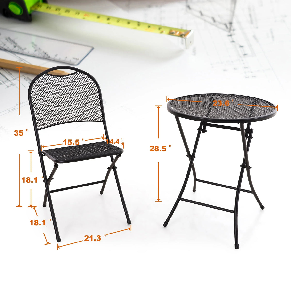 3 Pieces Metal Folding Bistro Set H354964