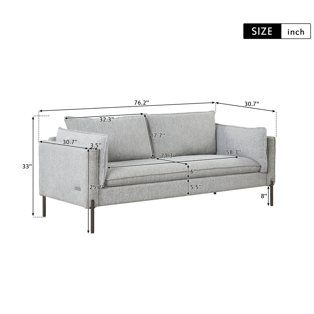 Linen Fabric Upholstered 3 Seat Sofa U4033
