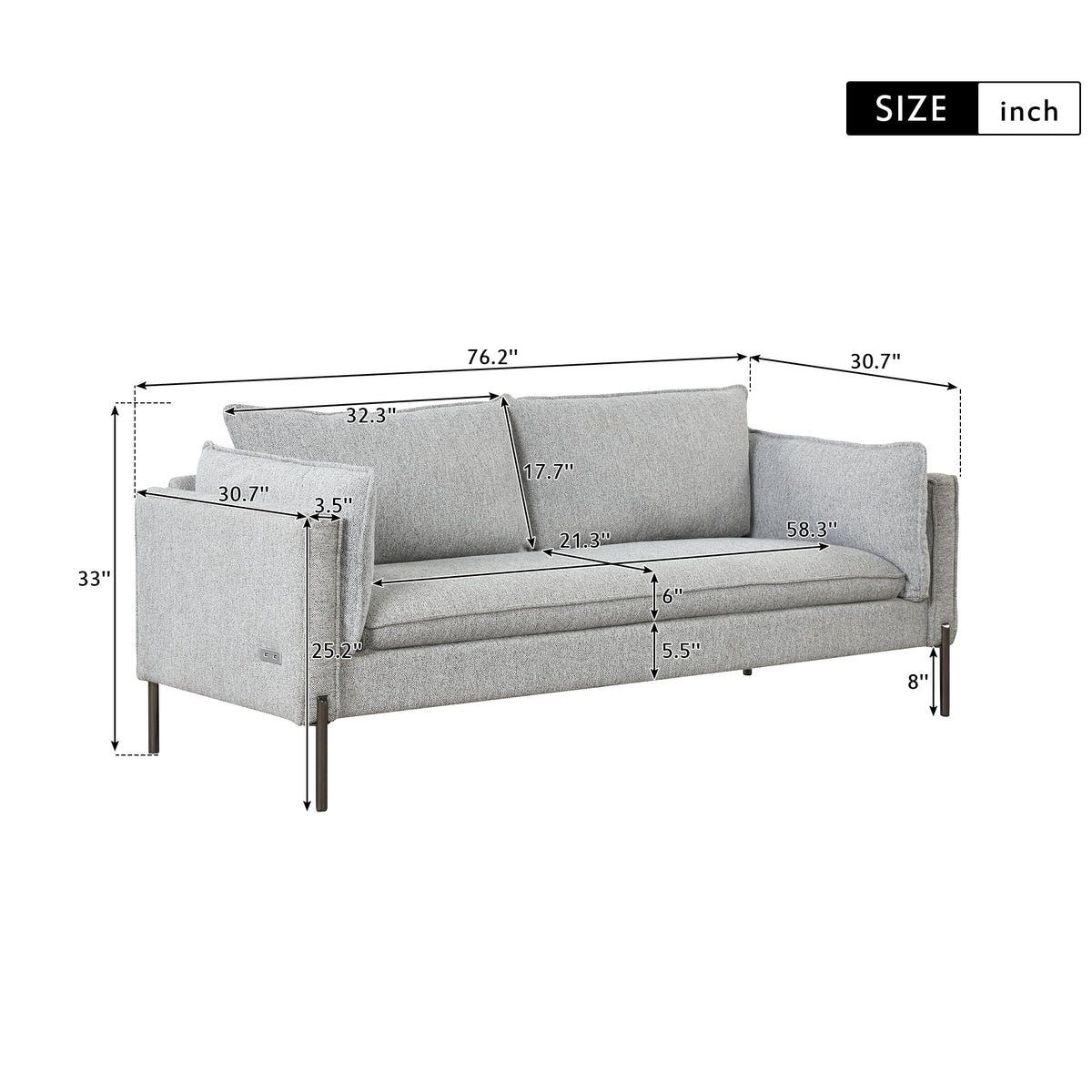Linen Fabric Upholstered 3 Seat Sofa U4033