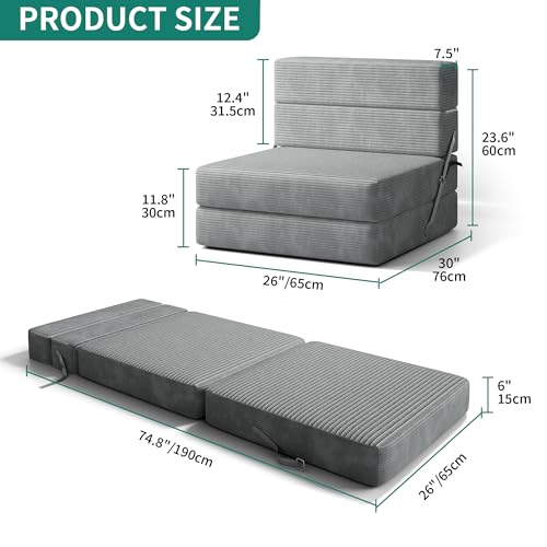 Grey Corduroy Convertible Sofa Bed Z973