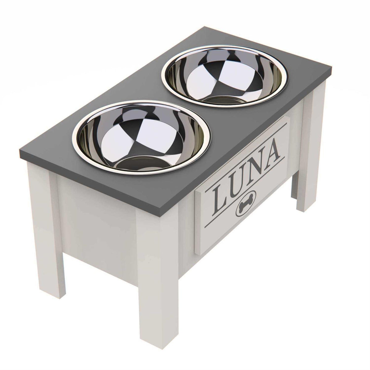 Personalized Elevated Dog Bowl Stand with Internal Storage J356
