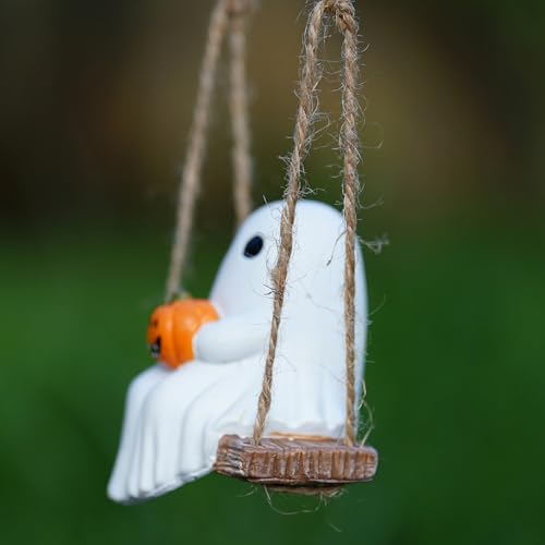 White Resin Pumpkin Swing with Rope Hook X6385
