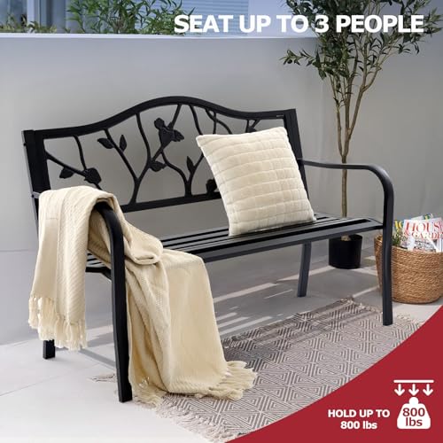 50” Outdoor Bench Garden Bench with American Flag Style, Cast Iron Metal Frame S521123