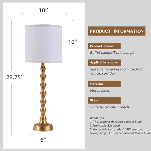 Gold Table Lamp Set of 2 Bamboo Shape 29" with Linen White Shade R8969