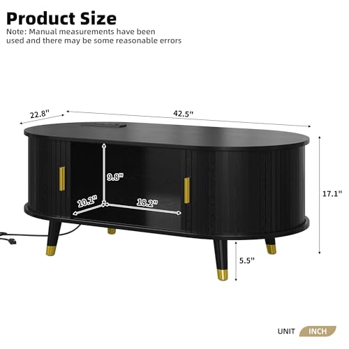42.5'' Oval Wood Coffee Table with Storage and Charging Station L764227