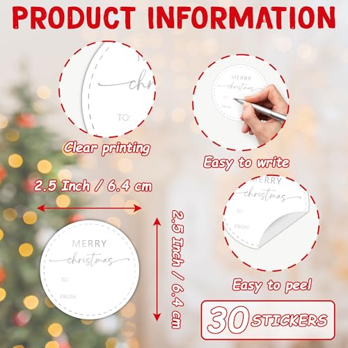 Christmas Gift Tags Stickers 30 Pcs 2.5x2.5 Inch Z950