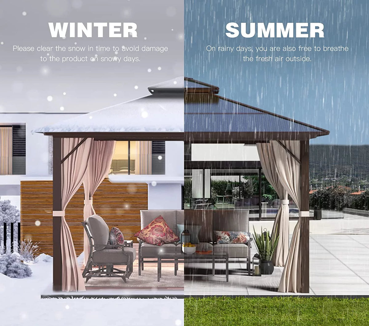 12 ft Polycarbonate Double Roof Hardtop Gazebo Canopy, Beige M93017