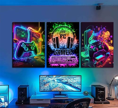 3Pcs Watercolor Video Game Canvas Painting Prints 12x16in Unframed R72808