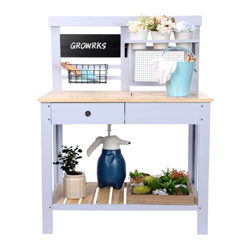 Wooden Outdoor Potting Bench Table with Sink U121796