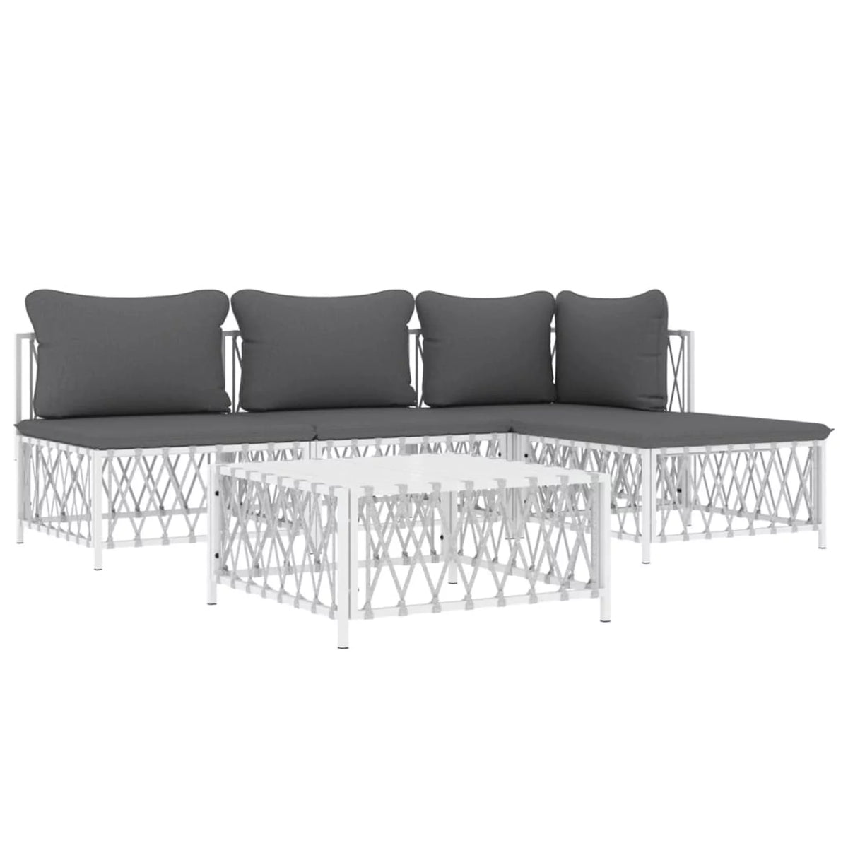 5 Piece Patio Set with Cushions White Steel P24169