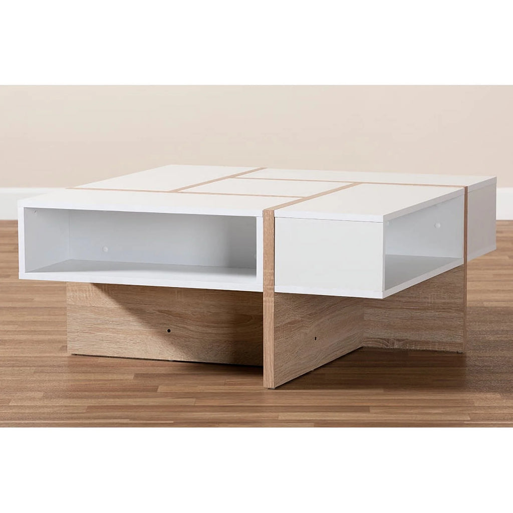 White and Oak Finished Wood Coffee Table A845783