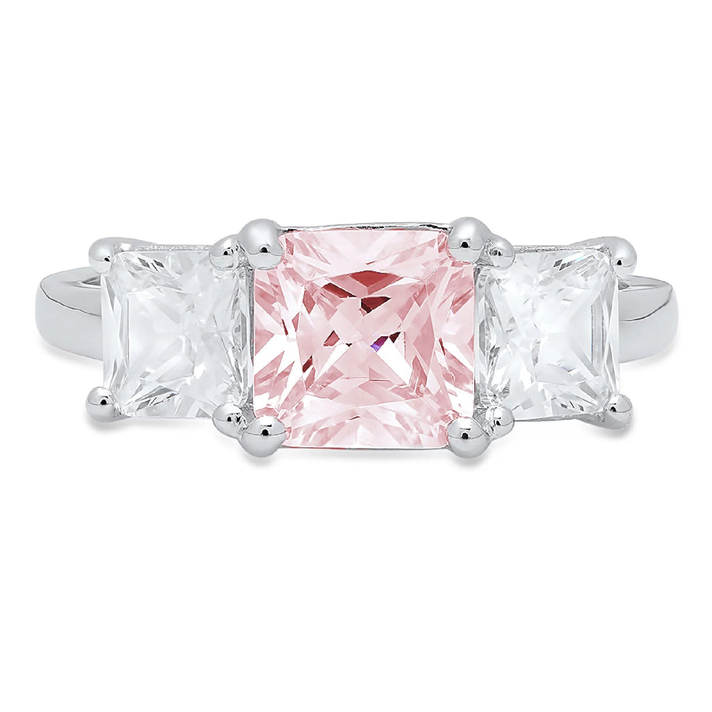 4.0 ct Pink Diamond 14k White Gold Three-Stone Ring SZ 8 W677