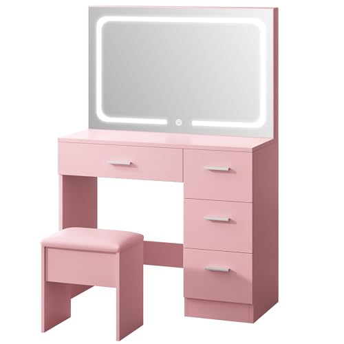 White Vanity Desk with LED Mirror and Drawer H6904