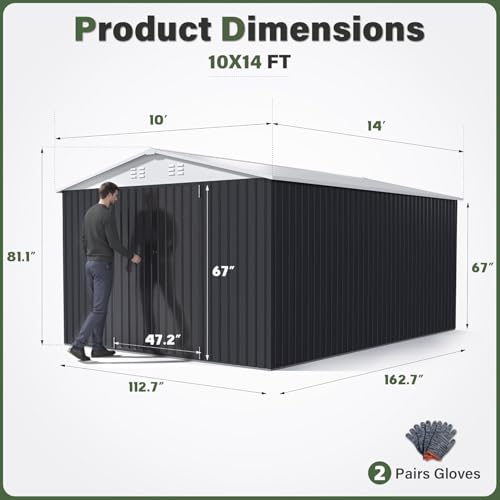 10x14 White Metal Storage Shed with Lockable Doors V86063