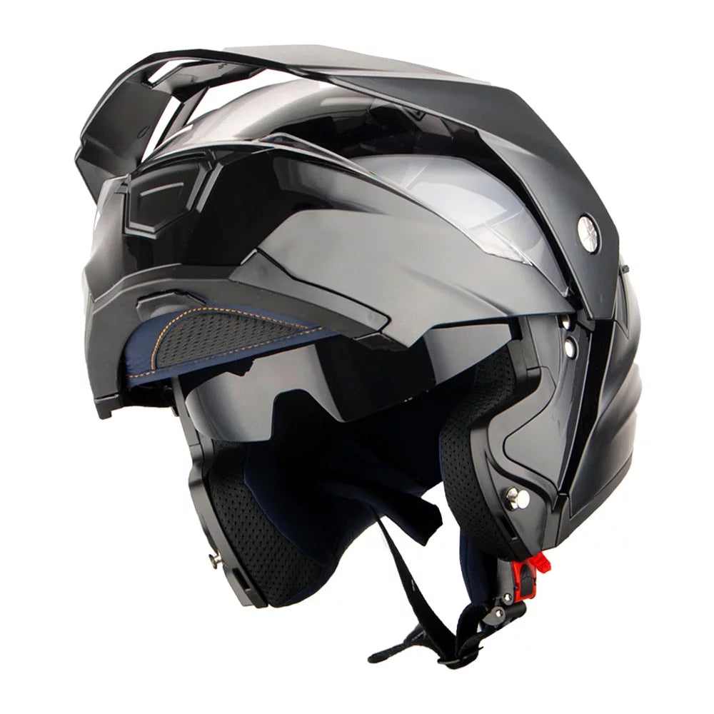 Glossy Black Modular Flip up Full Face Helmet J2560