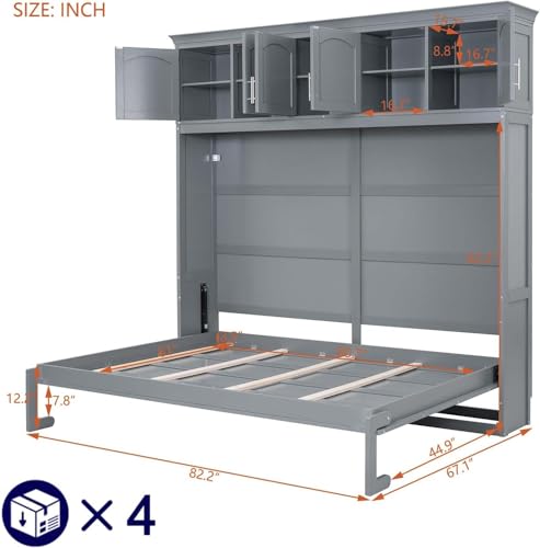Queen Grey Wood Murphy Bed with Storage J6560