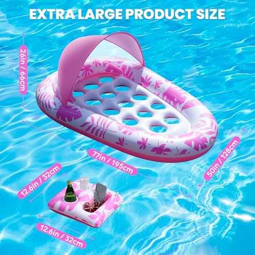 Inflatable Pool Float Lounger with Canopy and Cup Holder X296