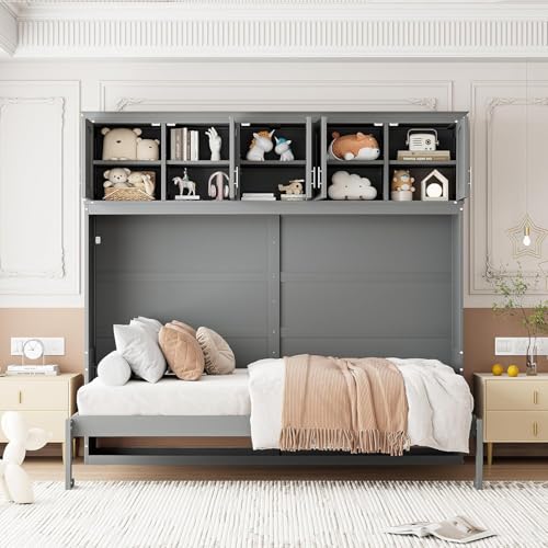 Queen Grey Wood Murphy Bed with Storage J6560
