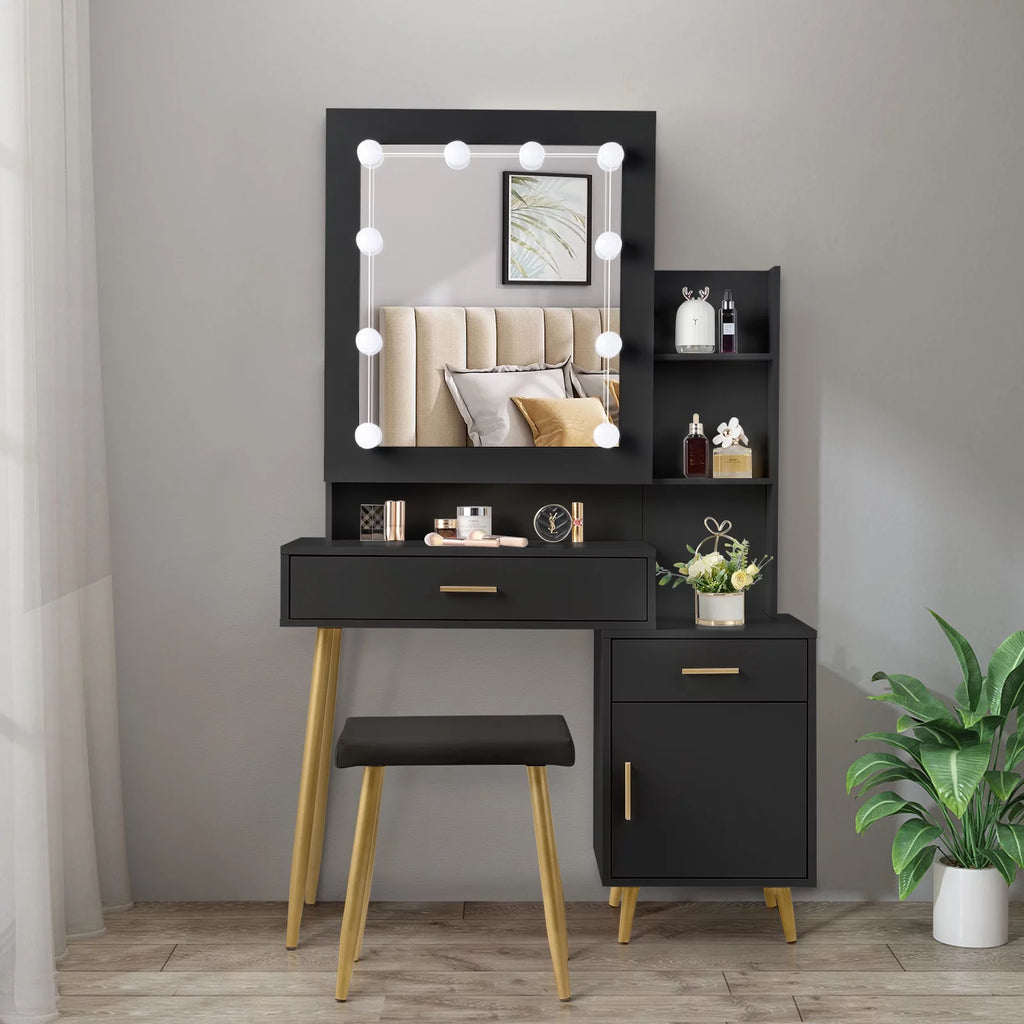 Black Makeup Vanity Table Set with Sliding Mirror B89836