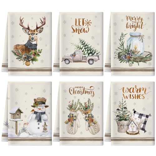 6 Pcs Christmas Kitchen Dish Towels 16 x 24 Inch N978
