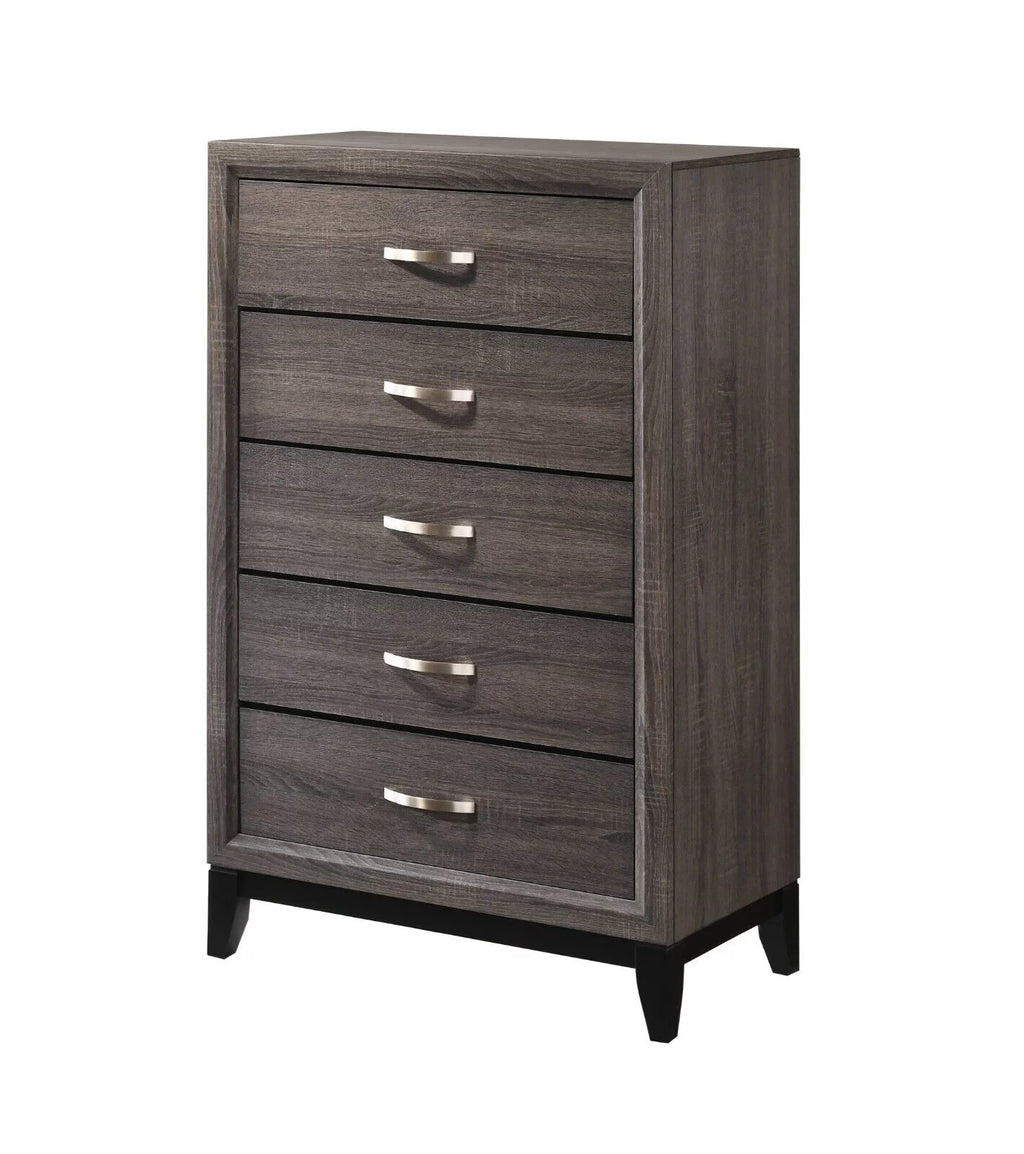 6pc King Size Panel Bed Dresser Mirror Chest Nightstands Bedroom Furniture Set Gray L273