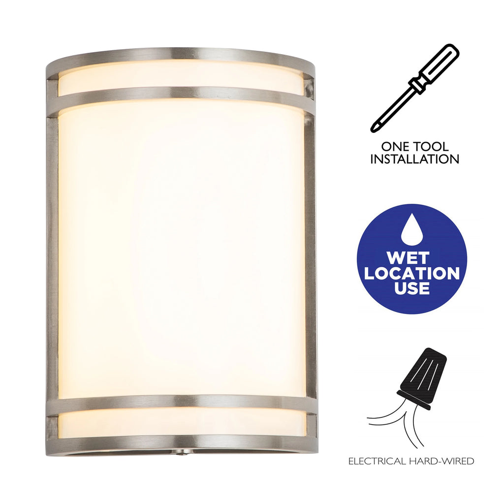 1-Light Brushed Nickel LED Outdoor Wall Light with Acrylic Shade A7708