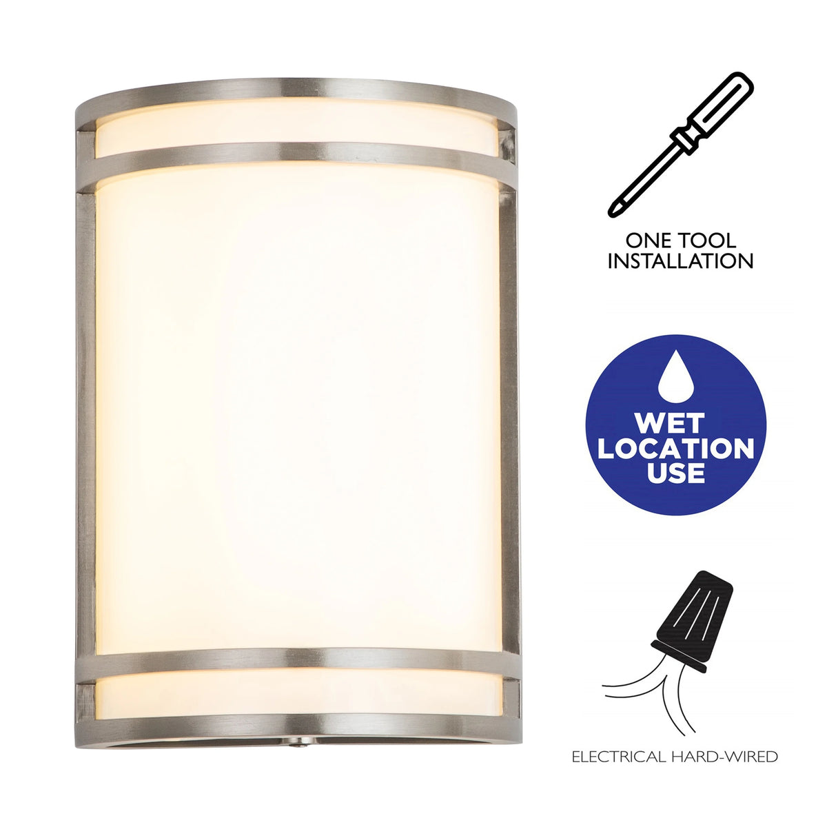 1-Light Brushed Nickel LED Outdoor Wall Light with Acrylic Shade A7708