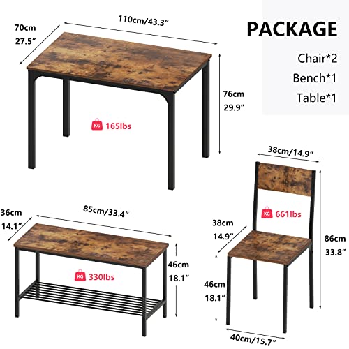 4-Piece Kitchen Table and 2 Chairs with Bench B52543
